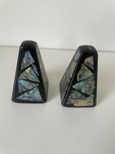 Vintage Whakaturi New Zealand Genuine Paua Shell Salt and Pepper Shaker Set
