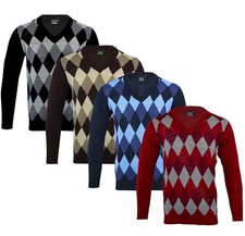 Mens Argyle V Neck Long Sleeve