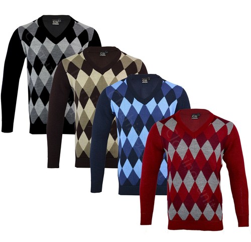 Mens argyle neck long sleeve - long,