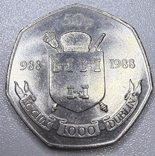 Irish EIRE Ireland 1988 Fifty Pence 50p coin, Dublin Millennium 