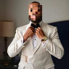 Mens Ivory White Damask Double Breasted Jacquard Buckle Tuxedo Jacket. RRP £575 