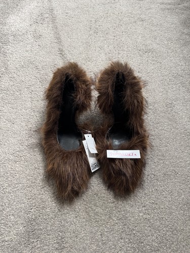 Brown fluffy court shoes - fluffy,