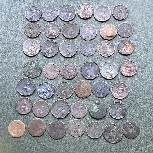 43x early copper farthings - early,