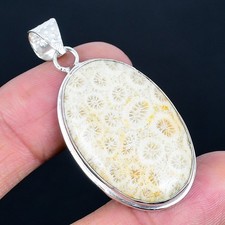 Fossil Coral Gemstone Handmade Antique Design Pendant Jewelry Gift 1.86"