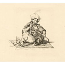 E.S., Arab with Hookah Pipe – Original early 19th-century pen & ink drawing