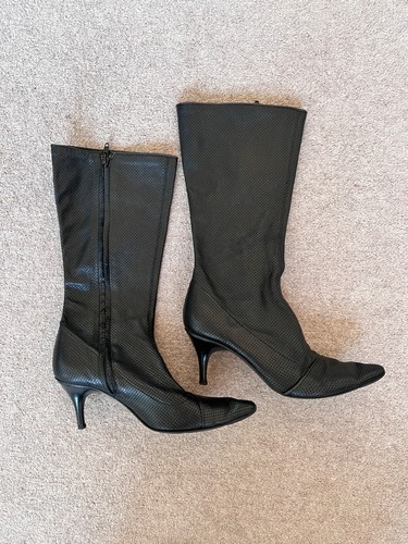 Women black leather boot - black,