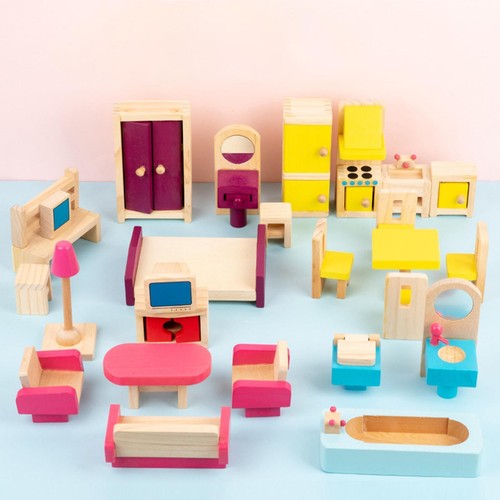 26pcs wooden dollhouse - wooden,