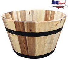 Round Wooden Barrel Planter