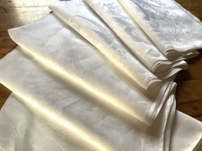 XL Vintage White Linen Damask Tablecloth  220x175cms Wedding, Buffet, Christmas