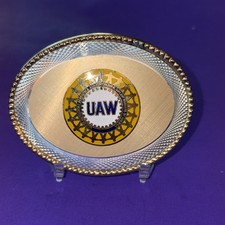 Vtg UAW United Automobile Aerospace Agricultural Workers Union Belt Buckle