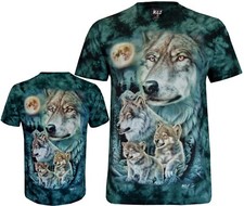 Tie Dye T-Shirt Wolf Pack Wolves and Pups Forest Full Moon Glow in Dark by Wild