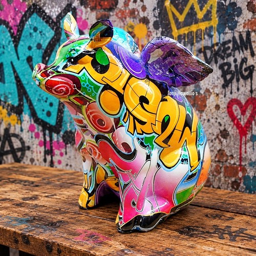 Graffiti art sitting flying - sitting,