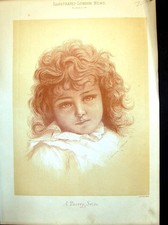 Original Old Antique Print A Pretty Study Little Girl Curly Hair 1887 Victorian