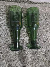 2 Grolsch beer Bottle Upcycled Recycled Green Glass Goblet Wine Glass Home bar