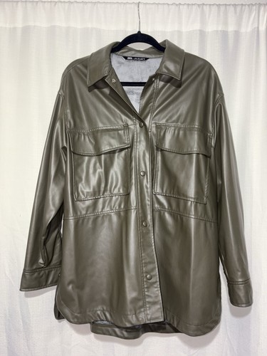 Zara green collared shacket - green,