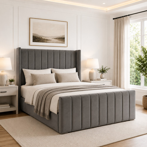 Winged panel bed - panel, plush