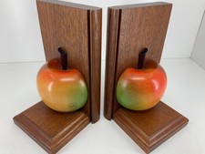 Vintage Half Apple Wooden Bookends 