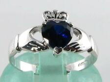 9K WHITE GOLD CLADDAGH SAPPHIRE HEART VINTAGE INS RING 6mm x 6mm Sapphire
