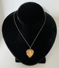 Antique Art Deco 9ct Gold Engraved Sunburst Heart Locket with 9ct Gold Chain
