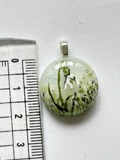 Fused Glass Pendant With Hand Painted Enamel Snowdrop