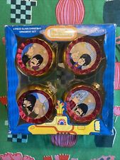 The Beatles Yellow Submarine 4 Glass Christmas Baubles Ornaments Kurt Adler RARE