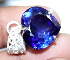 Natural Certified 34.75 Ct Blue Sapphire Loose Gemstone 925 Solid Silver Pendant