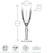 RCR Crystal 6x Orchestra Champagne Flutes Glasses Set Cut Glass Stemware 200ml