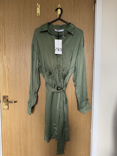 Zara khaki green satin belted - zara,