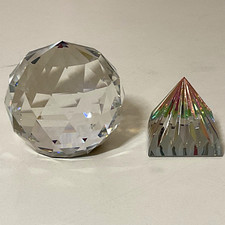 Faceted crystal ball sphere and pyramid