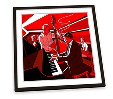 Jazz Band Bar Music Red FRAMED ART PRINT Picture Square Artwork