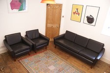Danish Leather Sofa and arm chairs with teak legs- Danish Borge Mogensen style