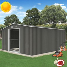10 X 8 FT Metal Garden Shed Apex Roof Sliding Door Outdoor Storage FREE BASE