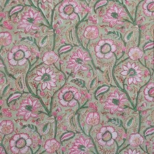 Hand Block Print Green Pink Floral 100%Cotton Women Dress Material Craft Fabric