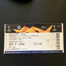 2020 Covid Stop Game Glasgow Rangers Ticket Europa League Bayer 04 Leverkusen 