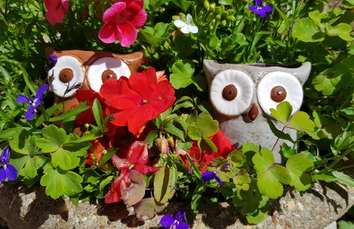 Pottery owl vase brown - vase,