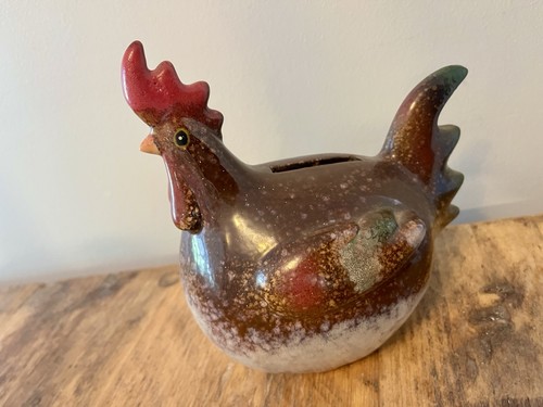 Vintage pottery hen piggy bank