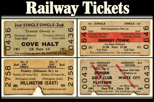 British railway train - ticket,