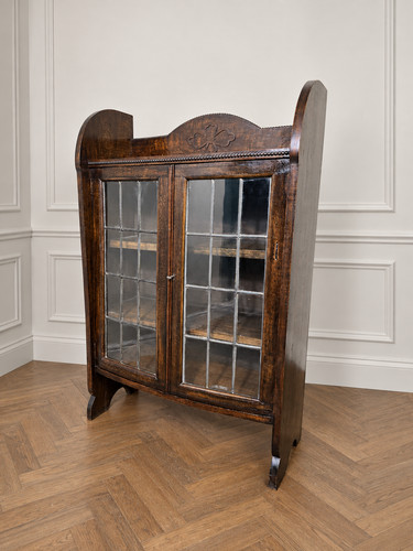 Oak lead glazed bookcase - oak,