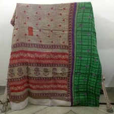 Reversible Vintage Kantha Quilt Multicolor Twin Blanket Bohemian Bed Runner