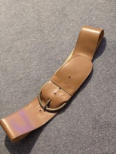 Wide Brown Waist Hip Belt M/L Women Large Brass Buckle PU Vegan Leather 35-42"