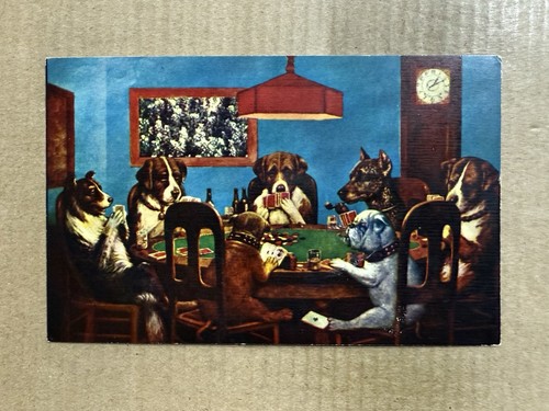 Postcard dogs playing card - playing,