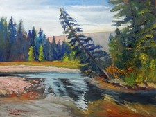 northern forest river realistic Impressionism oil Painting landscape Tom Fisher