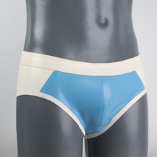 Men's Rubber Full Back Briefs, contrast Sides,  30"/76cm waist Light Blue/White