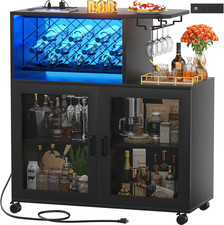 Wine Bar Cabinet with Wheels