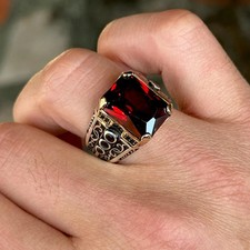 925 Men Silver Garnet Stone