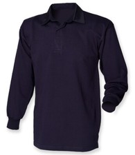 New Mens Front Row FR100 Long Sleeve Classic Rugby Shirt. Navy S. T7548.