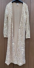 RAT & BOA Gold Sequin Long Jacket Cardigan Size Small