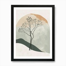 Ebony Tree Minimal Japandi Illustra Framed Wall Art Poster Canvas Print Picture