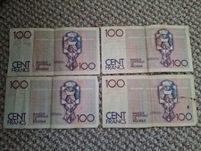 Rare Collectors Belgian Franc 4 x 100 Francs Banknotes