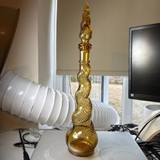 1960’s 17’’ Amber Glass Italian Empoli Depose Genie Decanter ‘Spiral Snake Twist